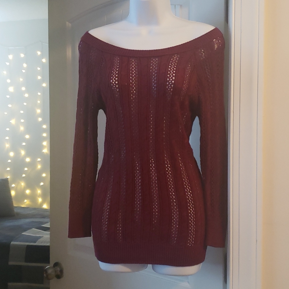 NEW Burgundy Off the Shoulder Cable Knit Sweater